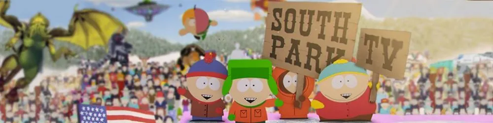 Stan, Kyle, Kenny et Cartman devant la foule de South Park